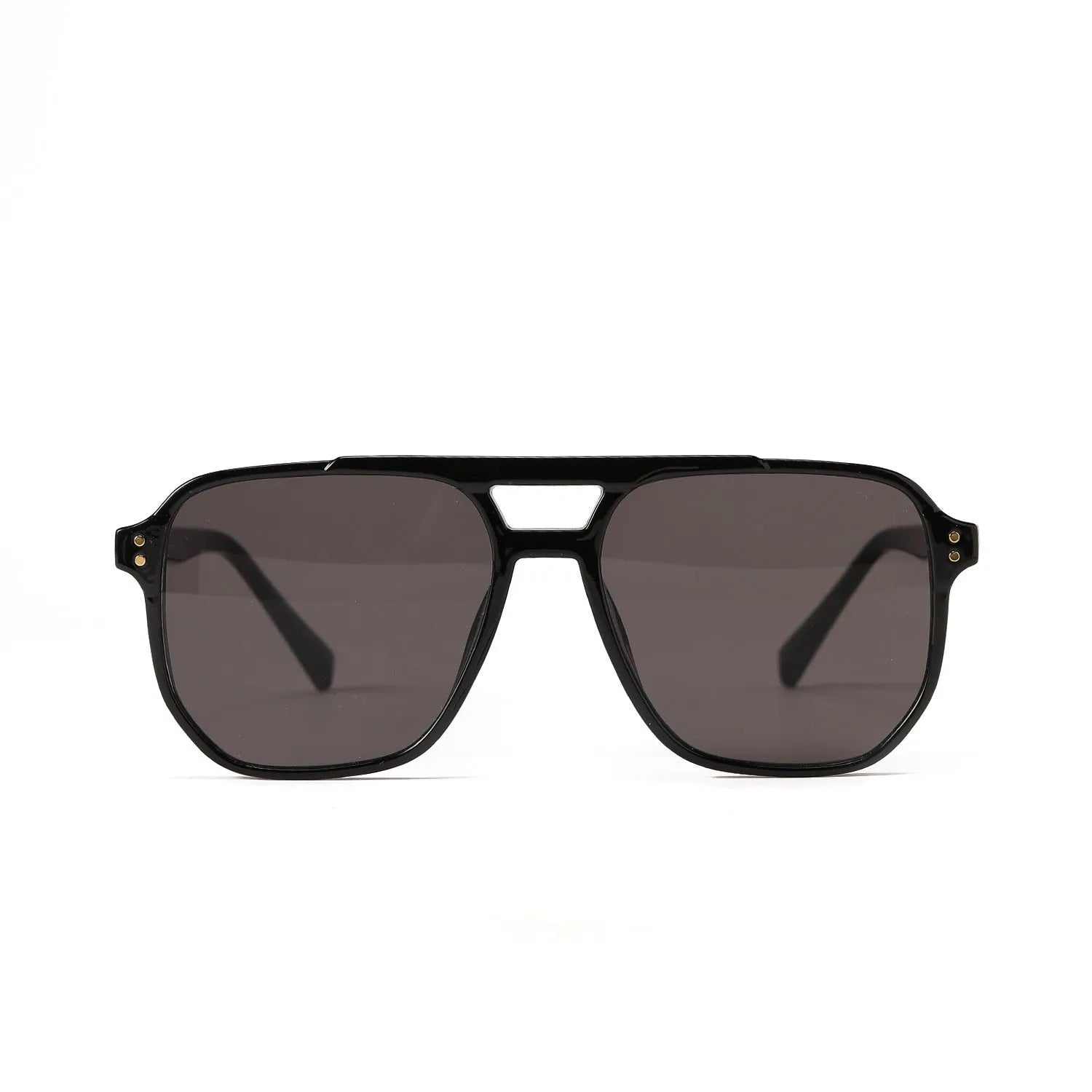 Square double beam fashion sunglasses for women in black frame with pink lens, showing UV400 protection.