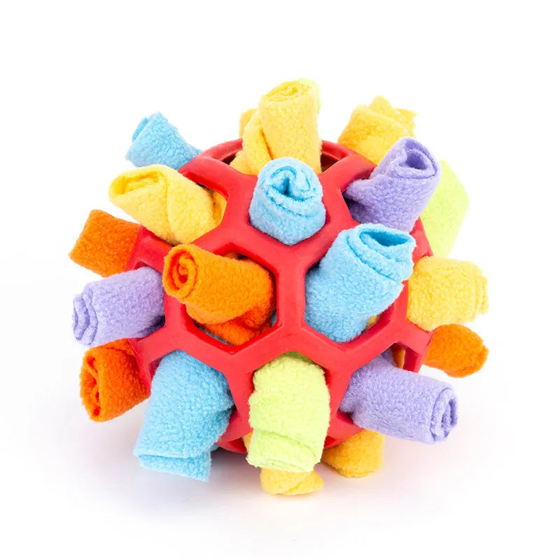 20cm polar fleece dog snuffle ball for nose work, supplied as one ball in a 25 x 25 x 12cm package