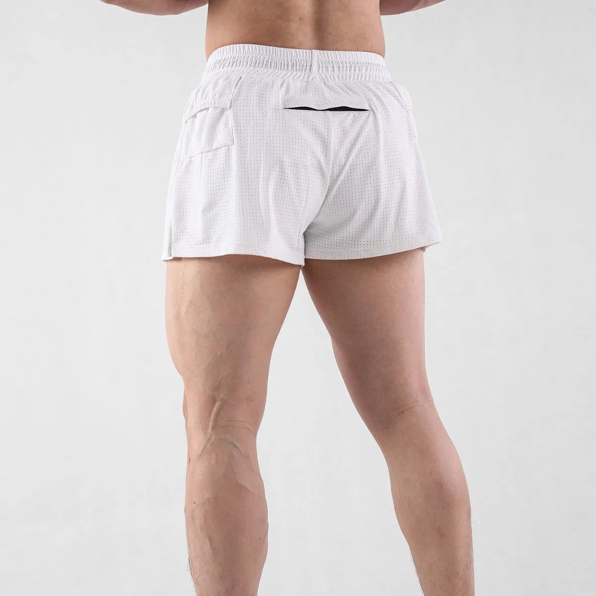 Men's black and white quick-drying nylon shorts with mid waist design for summer sports and leisure