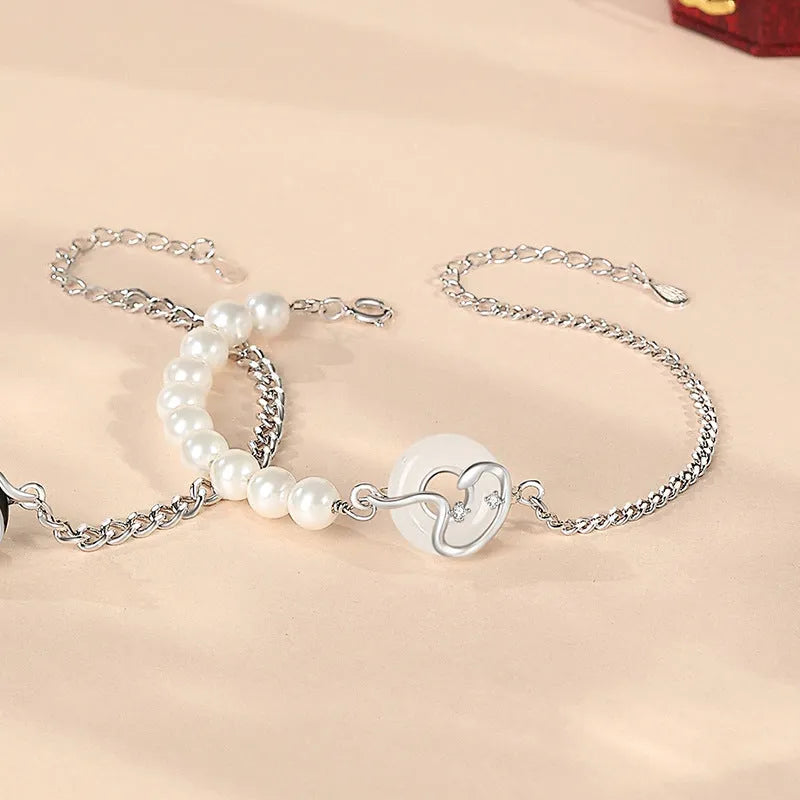 925 sterling silver couple's bracelet with safe buckle and snake zodiac motif in New Chinese style