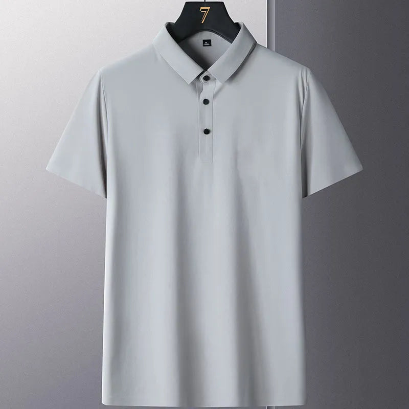 Men's short-sleeve non-ironing shirt in solid colour, sizes M to 8XL, made from nylon fabric