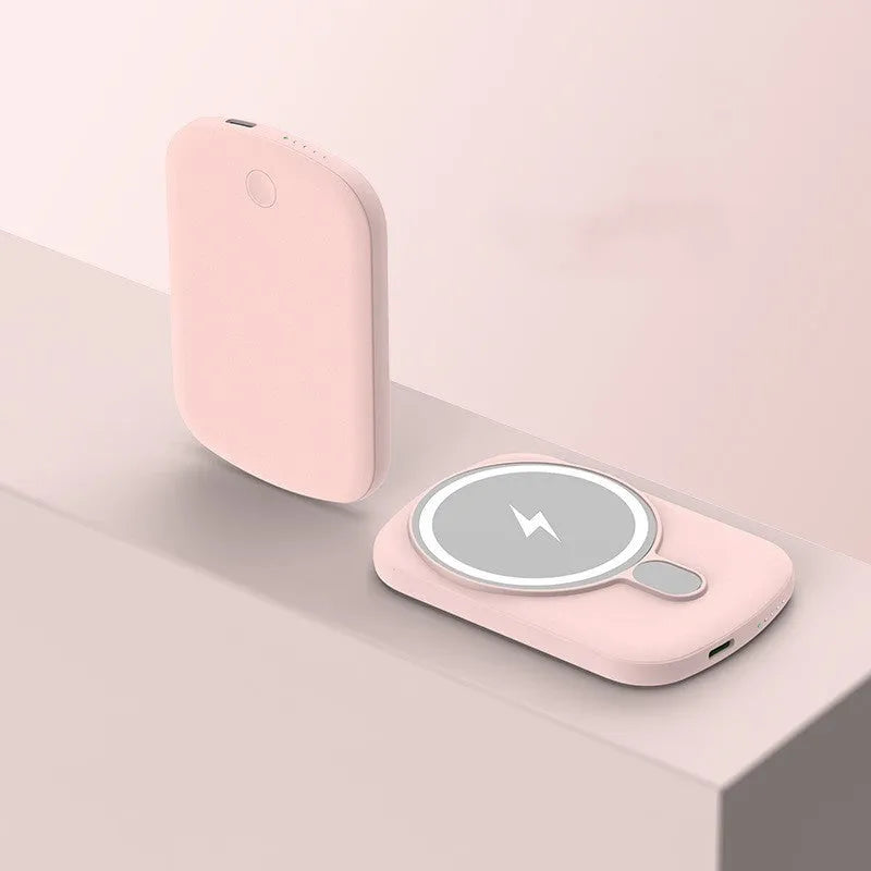 Magsafe magnetic wireless power bank in Barbie Pink, Gentleman's Black, Ivory White, or Lightning Purple colour, 94x66mm dimensions