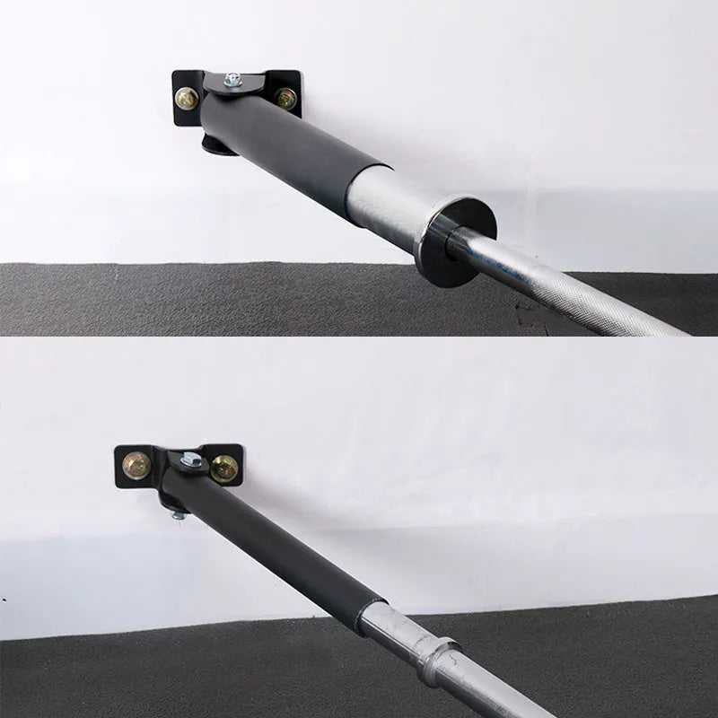 Wall-mounted steel barbell rack with 25 vertical tubes for storing gym rods, showing inner diameter options of 25mm and 50mm.
