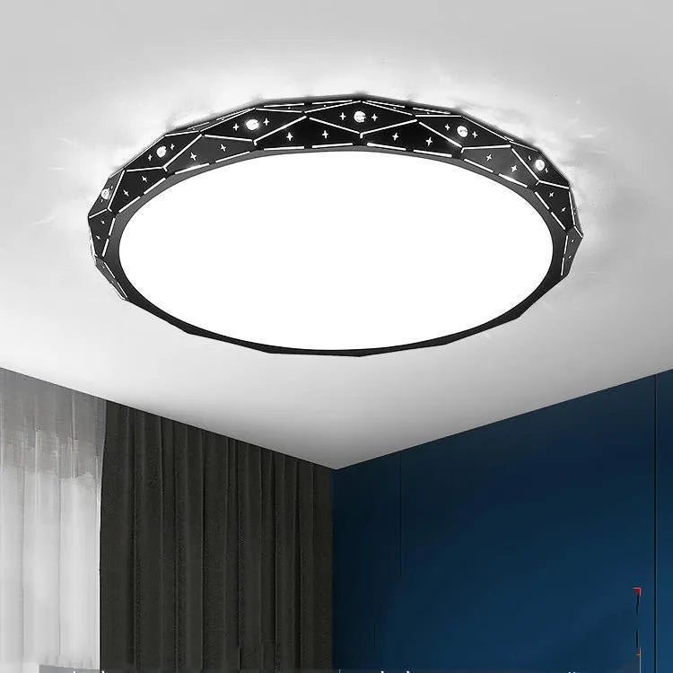 Round black and white LED ceiling light with iron frame in multiple sizes from 30cm to 60cm diameter