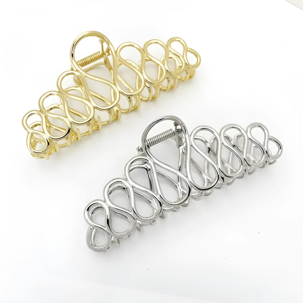 Minimalist large alloy hair clip with tassel in gold or silver for updo hairstyles.