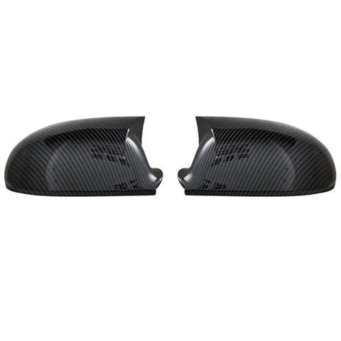 Bright black plastic mirror reflector shell pair for a Volkswagen Sagitar car.
