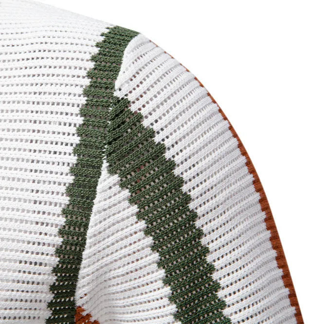 Men's striped mosaic polo shirt sweater in breathable hollow fabric available in four colours