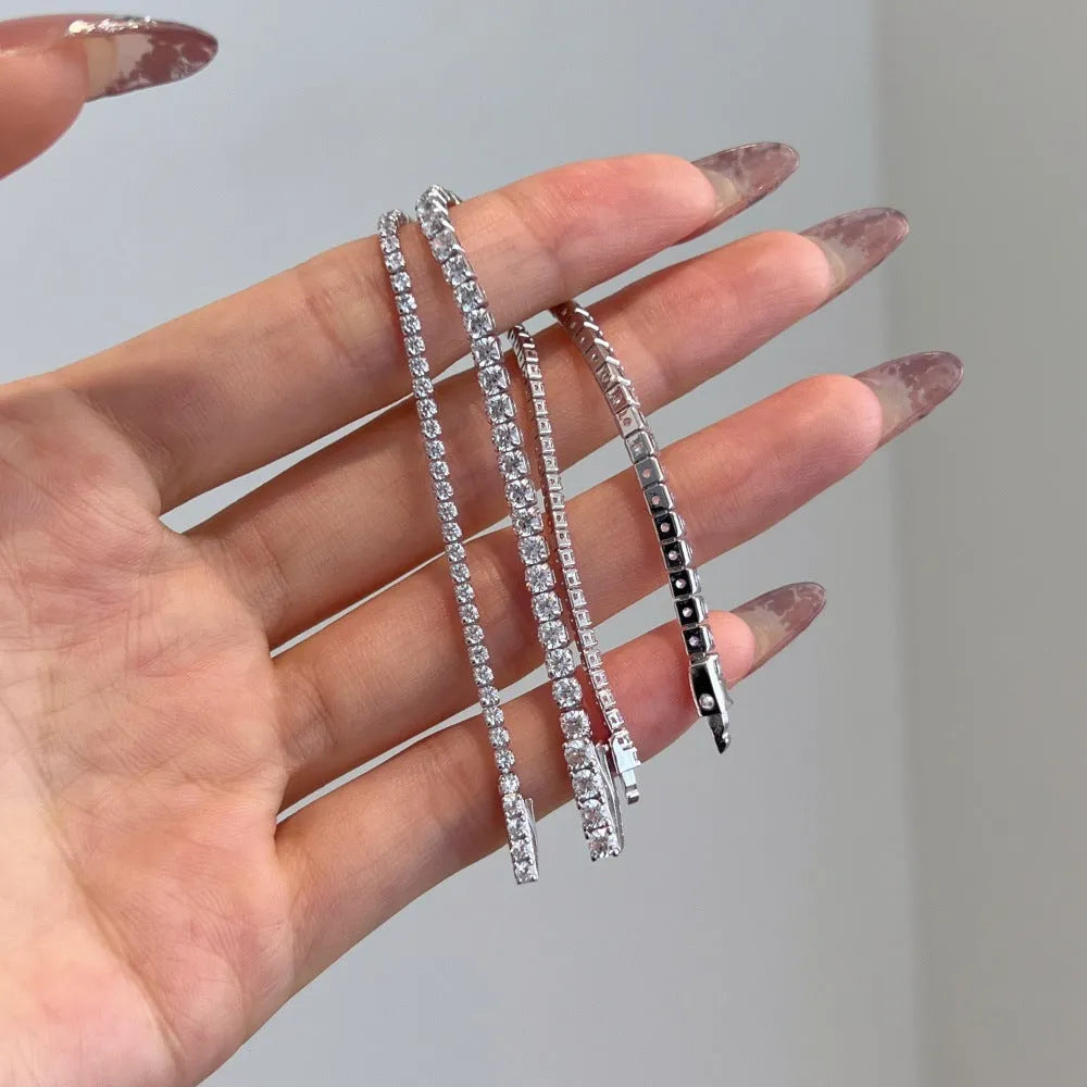 S925 sterling silver women's bracelet with inlaid zircon, geometric round design, 2.5mm or 3mm width.