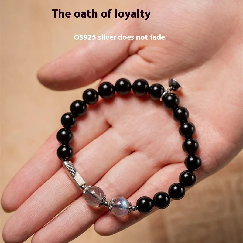 Obsidian Buddha beads couple bracelet with 8mm and 10mm natural stone beads in national style design for DIY assembly
