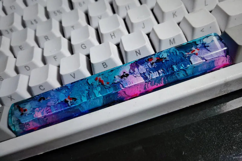 Resin keycap with encapsulated koi fish design for Cherry MX mechanical keyboard switches