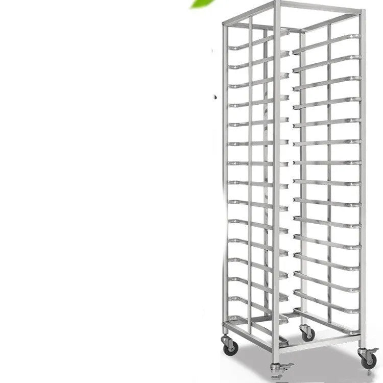 Stainless steel baking tray rack with lock, holding six 40x60cm trays