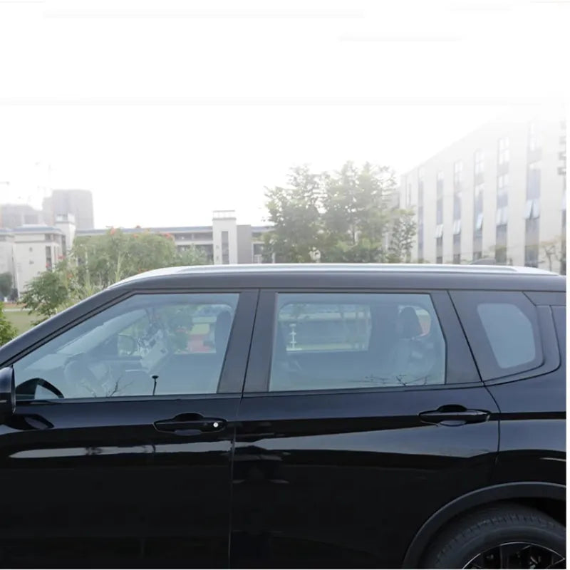 Set of protective films for 2023 Mitsubishi Outlander A, B and C pillar columns in carbon fibre pattern.