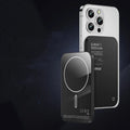 Magnetic wireless alloy power bank showing titanium colour and compact dimensions