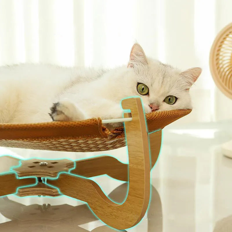 Brown woven rattan pet hammock measuring 46x46cm with 17.5cm elevation off ground