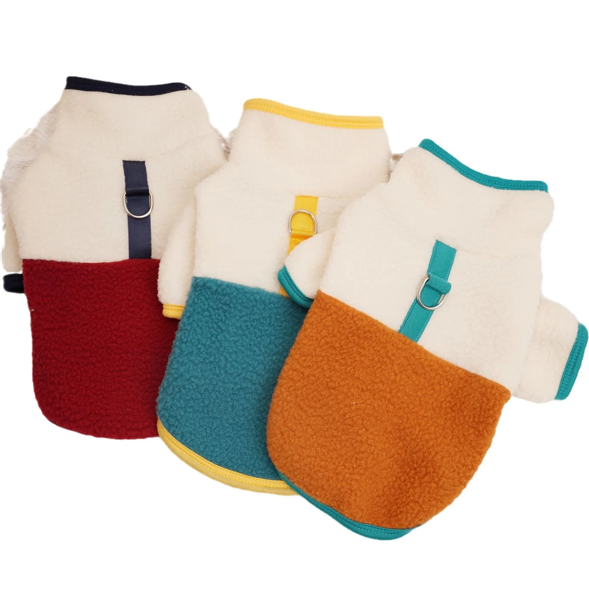Dog wearing a caramel-coloured lambswool berber fleece sweatshirt for autumn and winter.