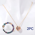 Natural stone beaded choker necklace and matching elasticated bracelet set on display