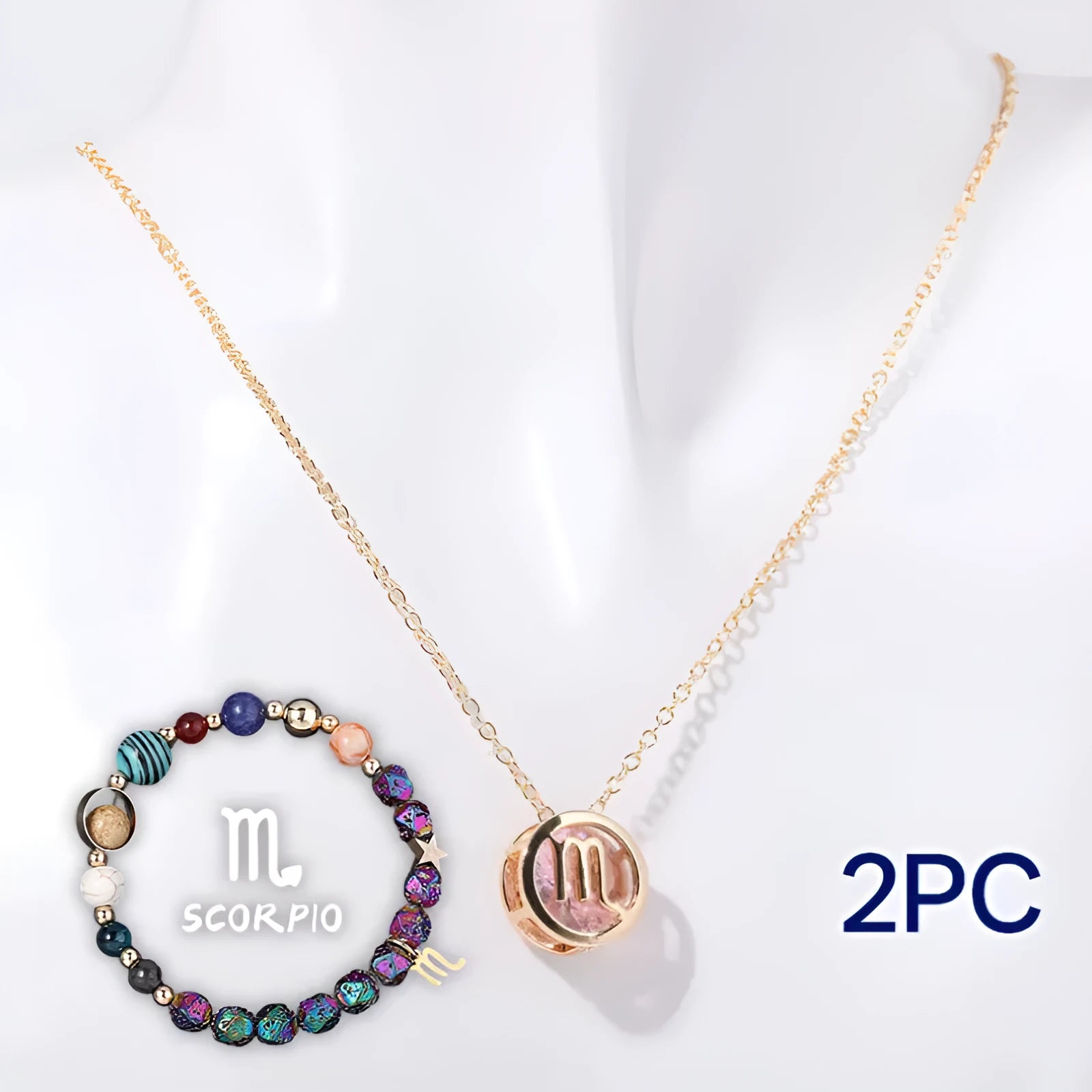 Natural stone beaded choker necklace and matching elasticated bracelet set on display