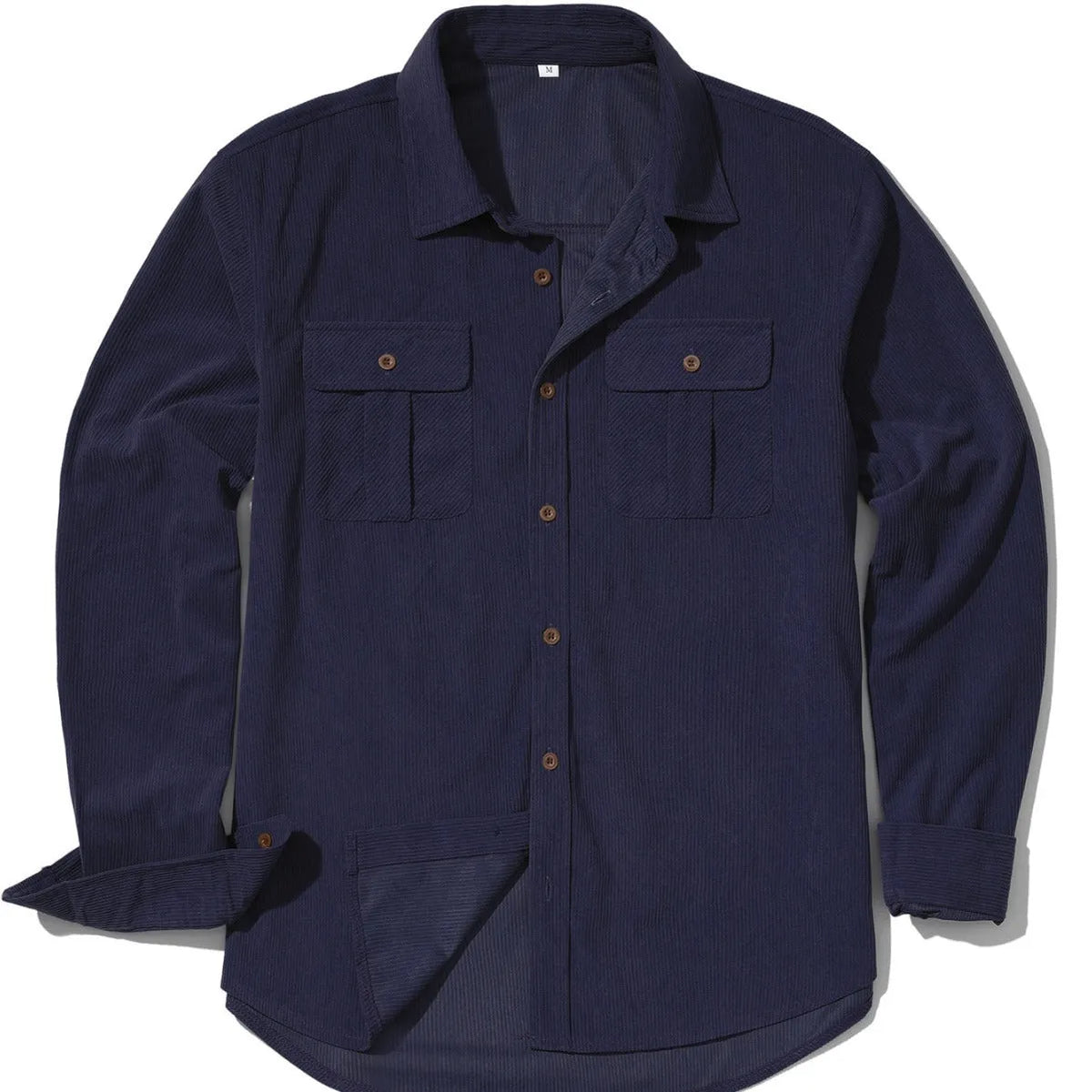 Men's loose-fit corduroy shirt in Japanese retro style with sanded velvet texture, shown in Army Green colour