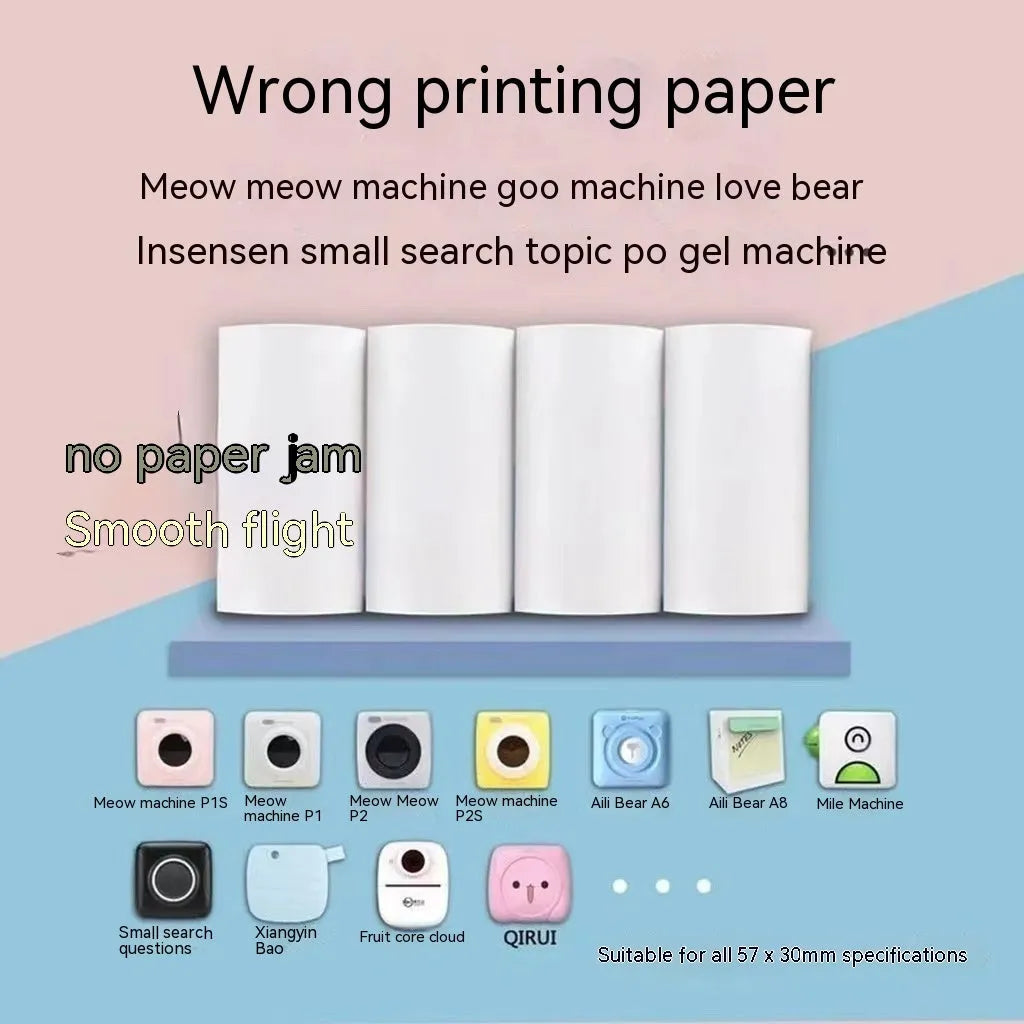 Roll of 57x30mm pink and yellow blue thermal paper for wrong question printers.