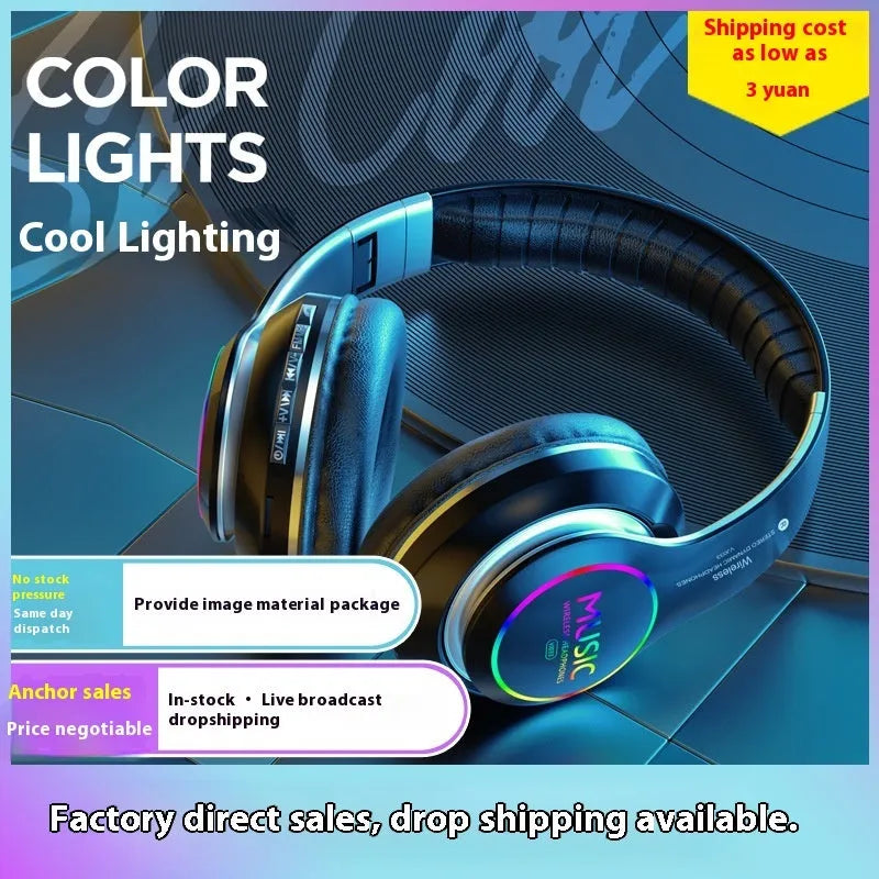 Wireless sports Bluetooth headphones in cool black, head-mounted over-ear design with metal stereo and low latency mode.