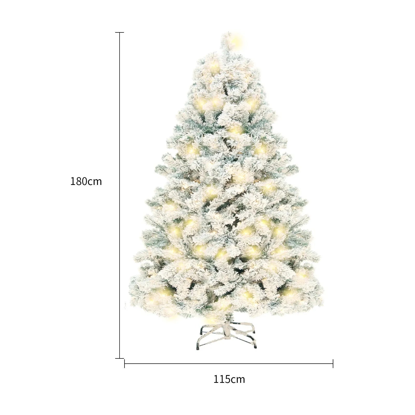PVC artificial snow-covered Christmas tree on a metal stand