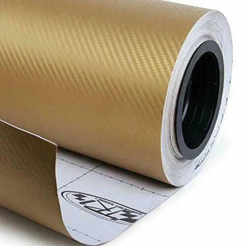 Roll of black carbon fibre textured vinyl sticker for car decoration, showing 3D pattern.