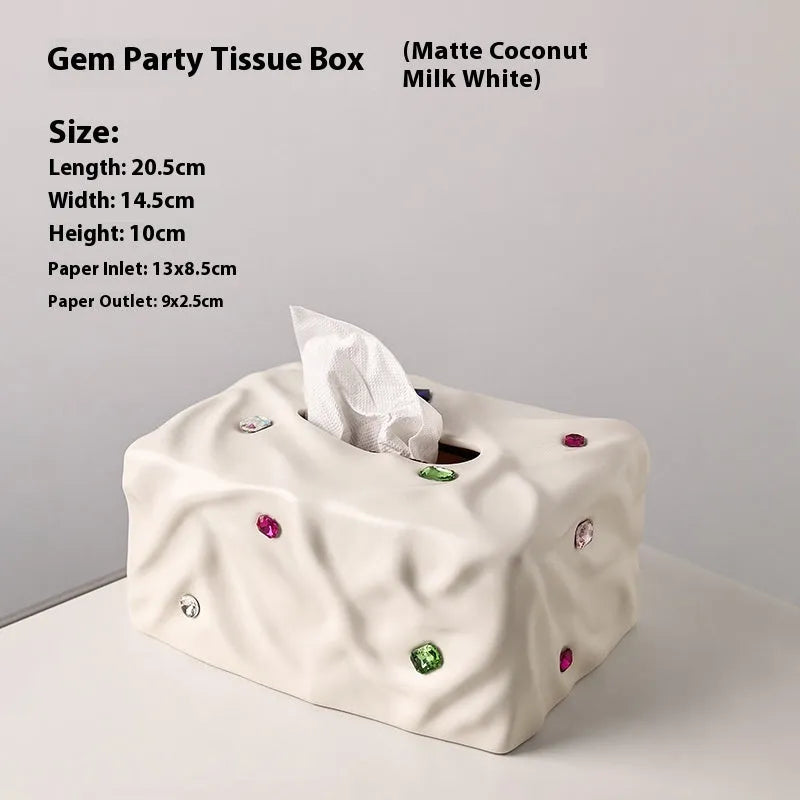 Ceramic tissue box in matte finish with light luxury design for household use