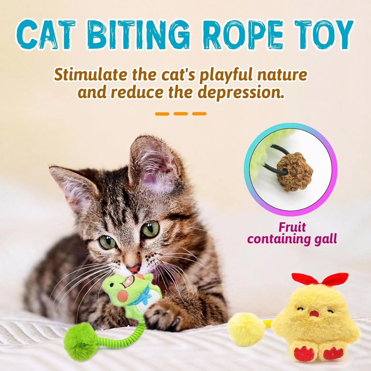 Cat interactive toy set with silvervine fruit, stretching spring, and plush fuzzy ball