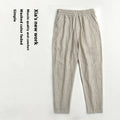 Men's striped cotton-linen cropped trousers in khaki, coffee, navy blue and white colour options