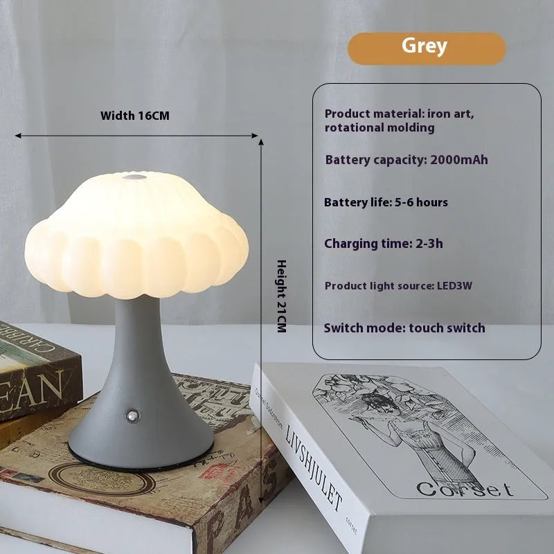 Mushroom-shaped touch night lamp in wood grain colour, 160mm diameter, for bar or cafe decoration