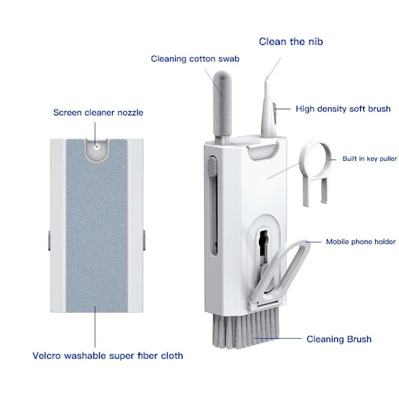 5-in-1 electronic screen cleaner kit with flocking sponge, brush and metal tip