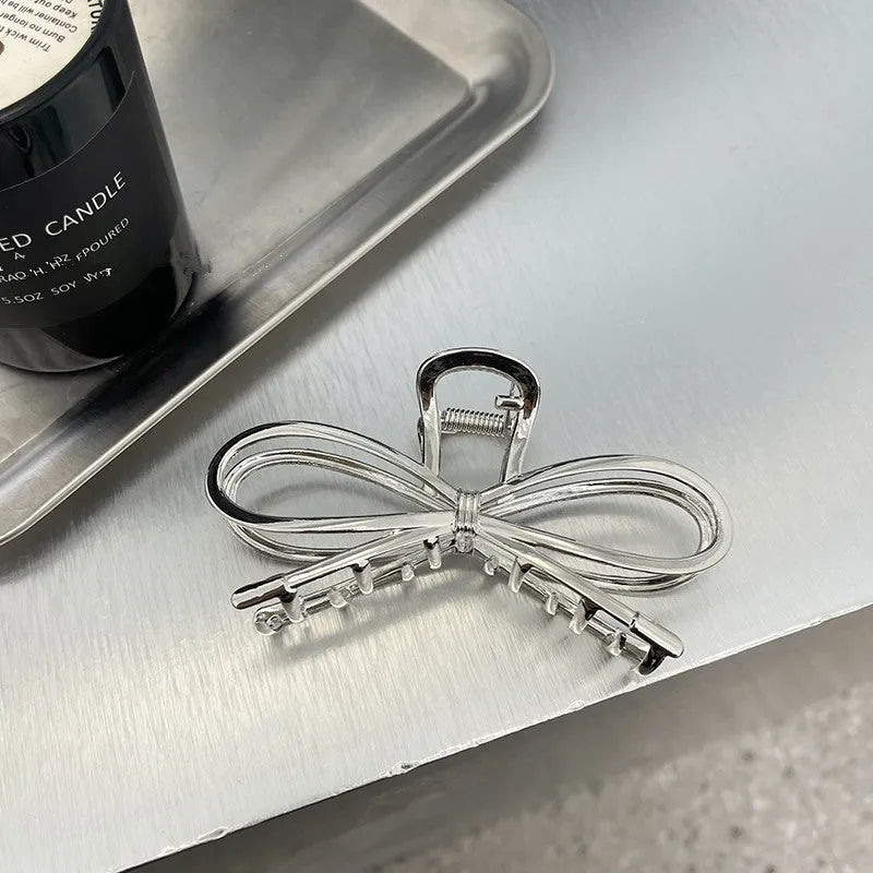 Women's alloy bow barrette hair clip in silver or gold Korean style