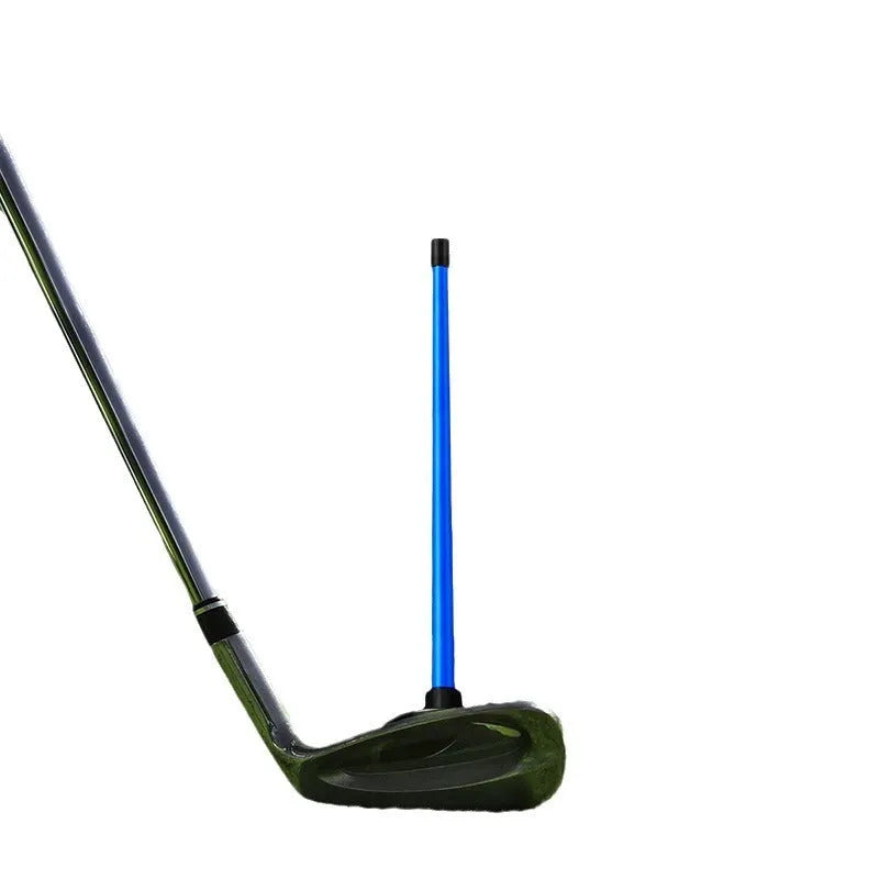 Magnetic golf swing alignment trainer with baseball bar attached to clubhead showing visual feedback on face position