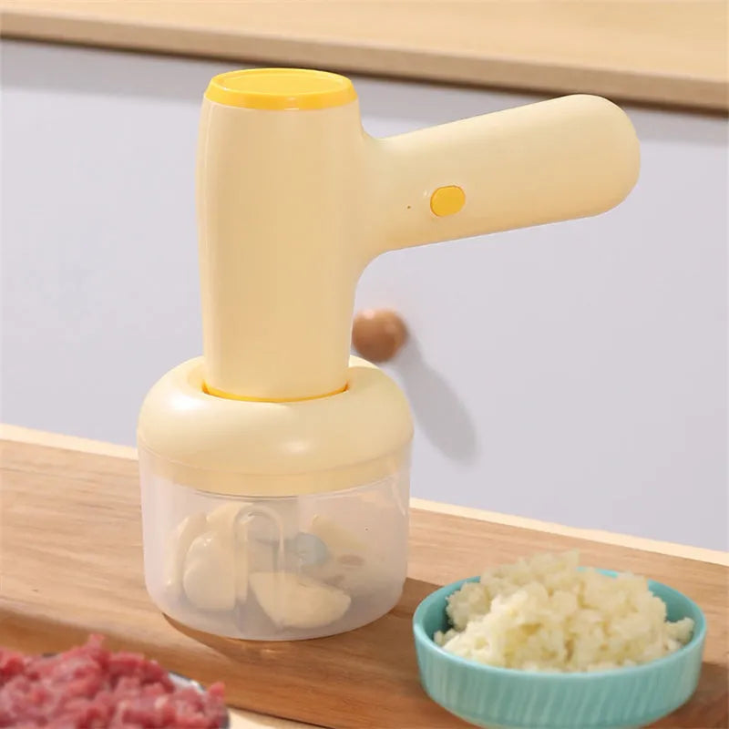 USB rechargeable electric garlic chopper with egg beater attachment in khaki or beige colour options