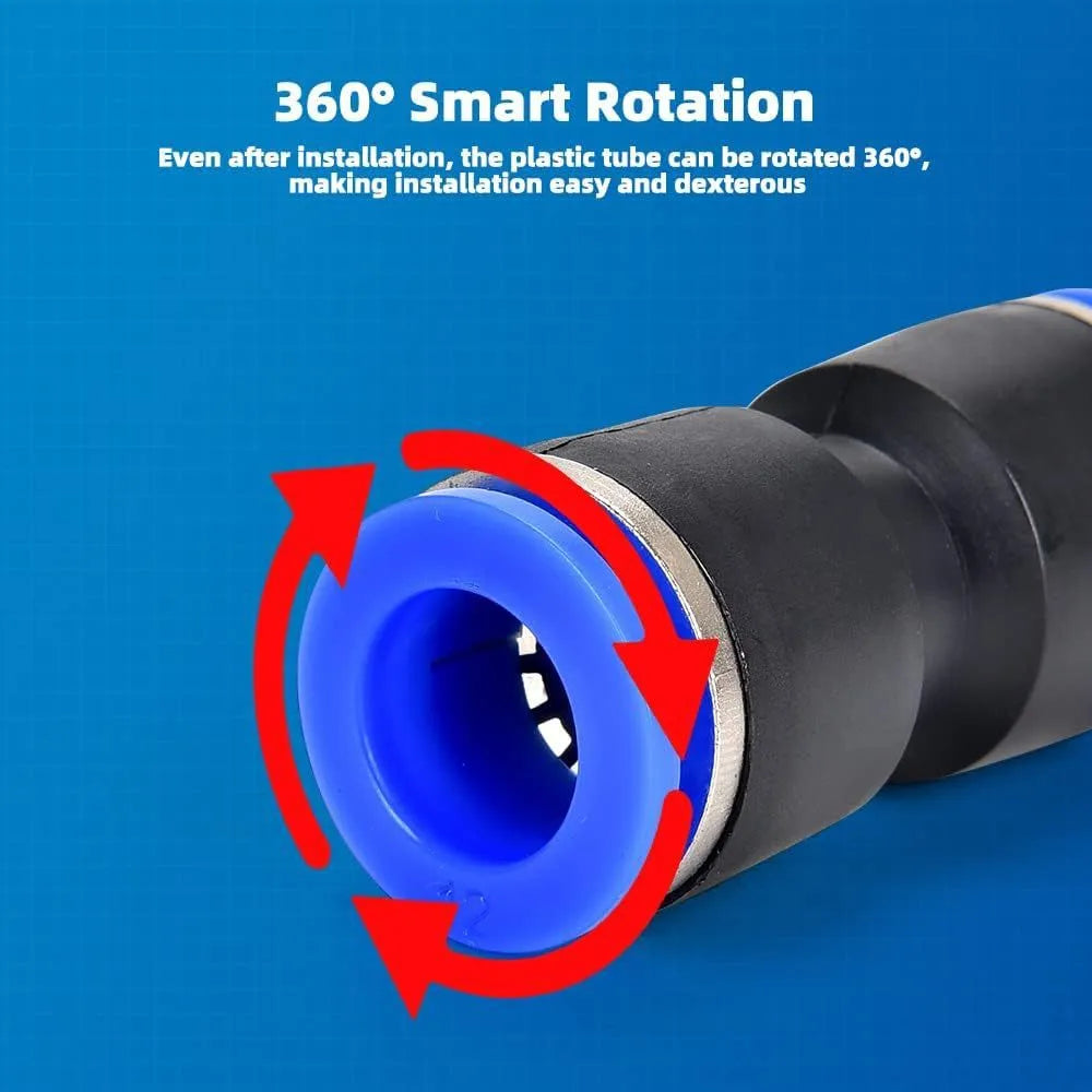 60-piece pneumatic push-in connector set with R1/4 and R1/2 interfaces in alloy plastic