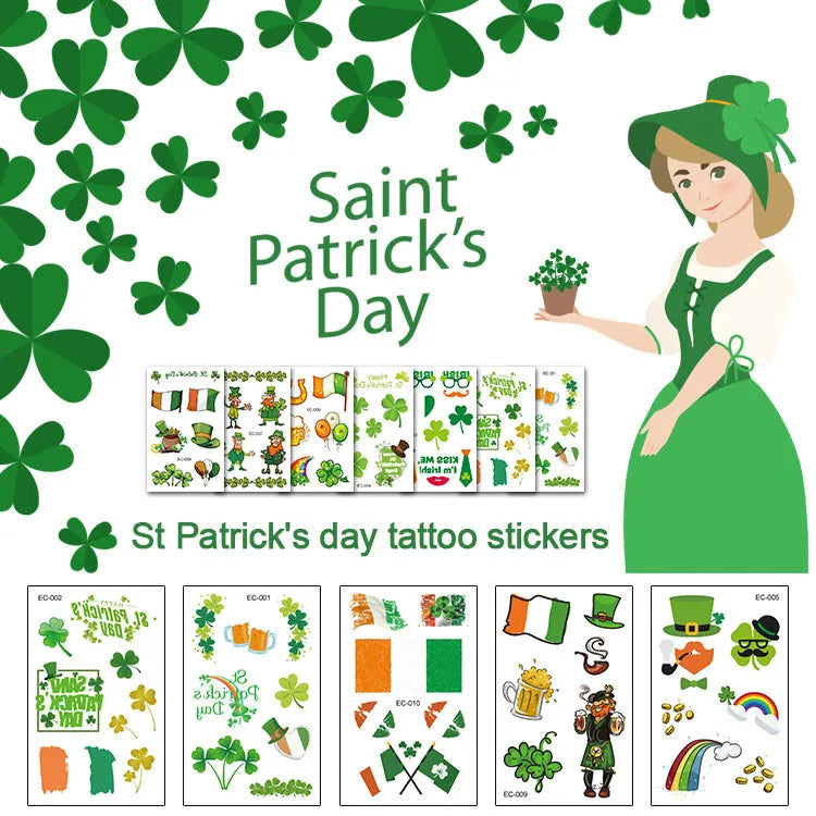 St. Patrick's Day clover temporary tattoo sticker paper measuring 120x75mm for children's face pasters