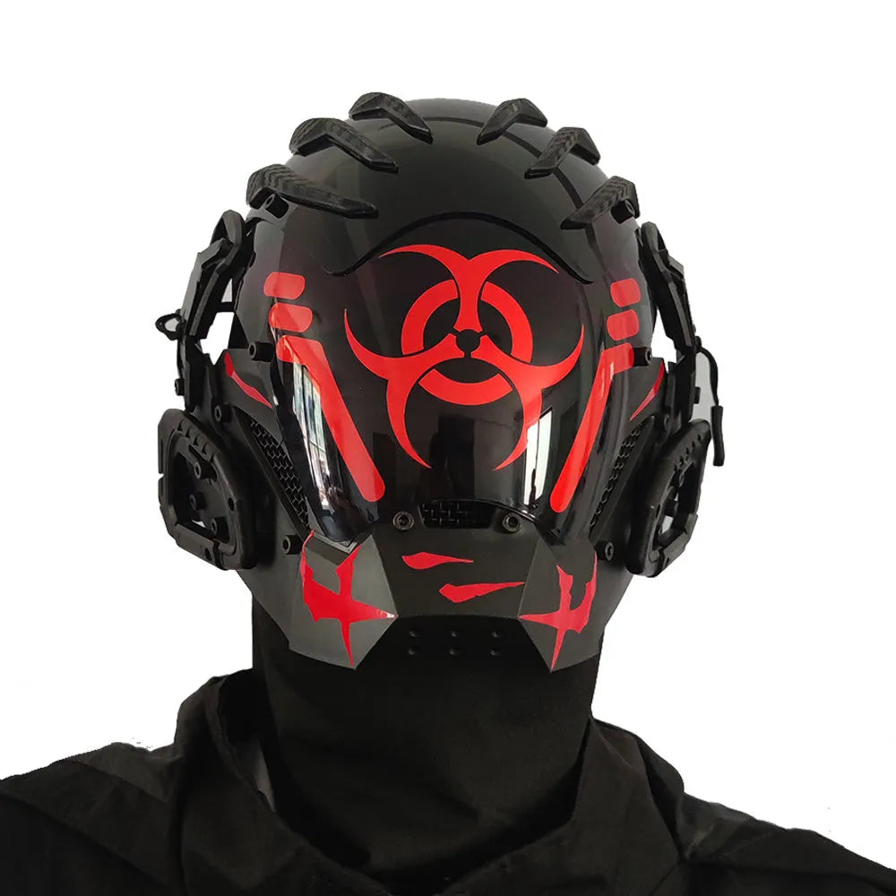 Black full-face prop mask with complete facial coverage and lightweight 300g design for costume events