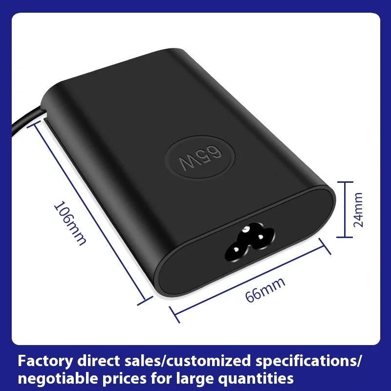 Black 65W USB Type-C laptop power adapter with international travel plug set