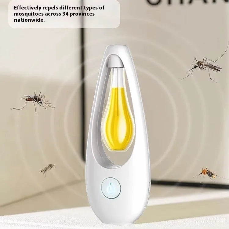 Blue ultrasonic aroma diffuser with mosquito repellent function, 15cm diameter, showing essential oil bottle