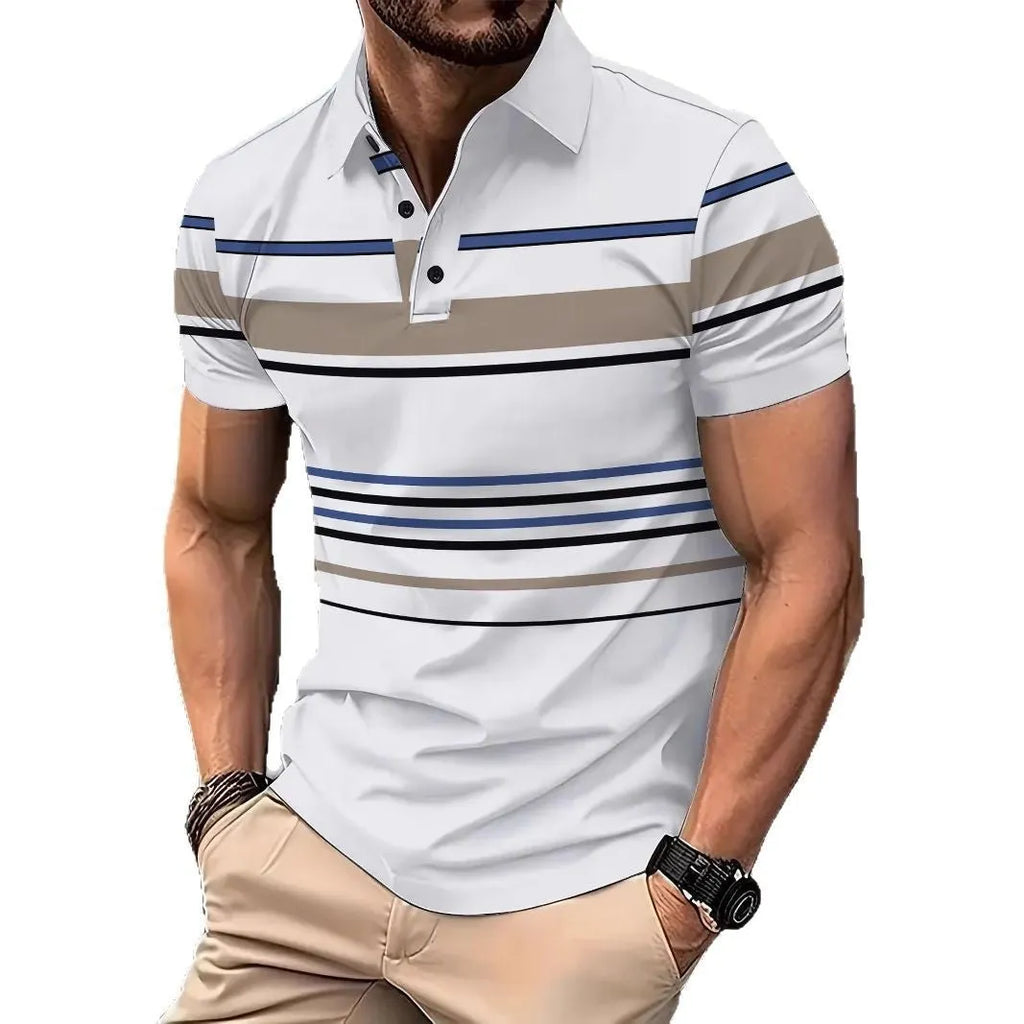 Men's white striped short sleeve t-shirt with loose fit design
