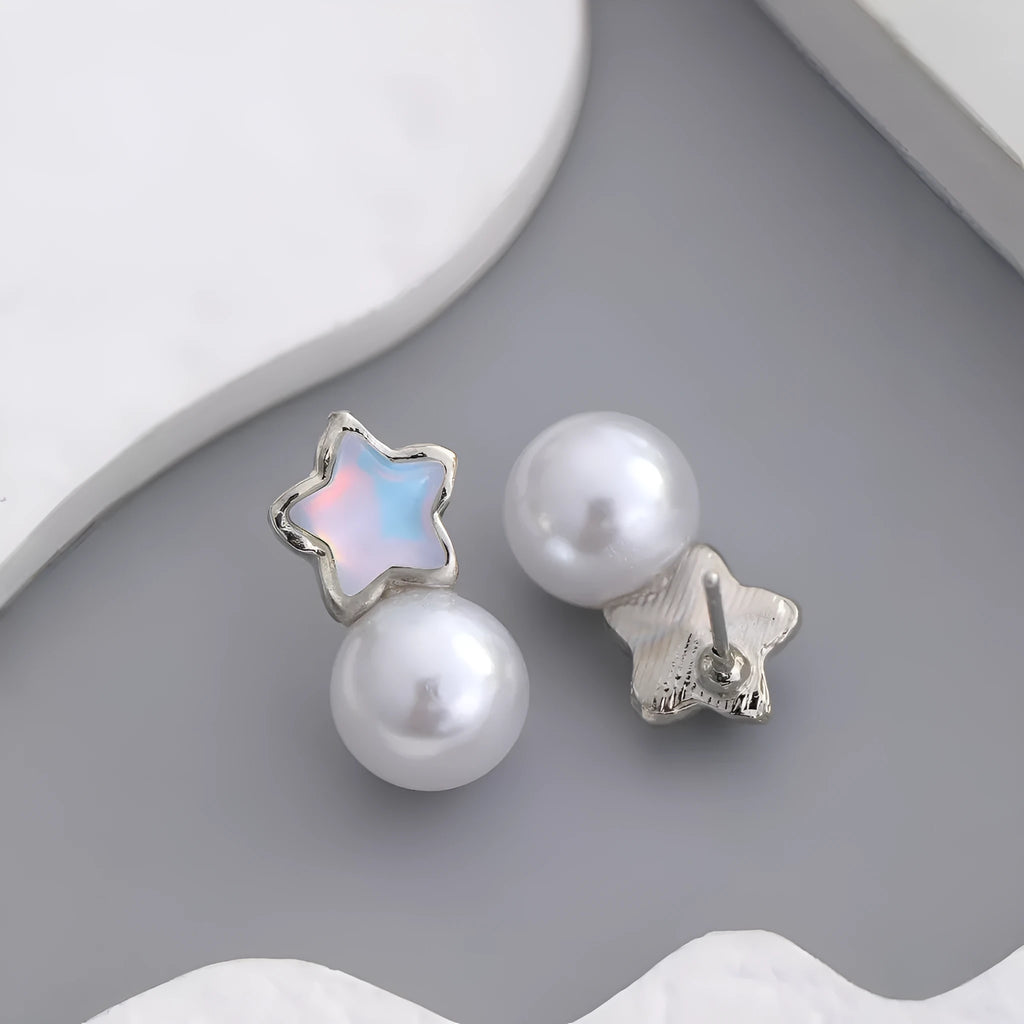Sweet Cool blue colourful star pearl earrings with charm details, Style1