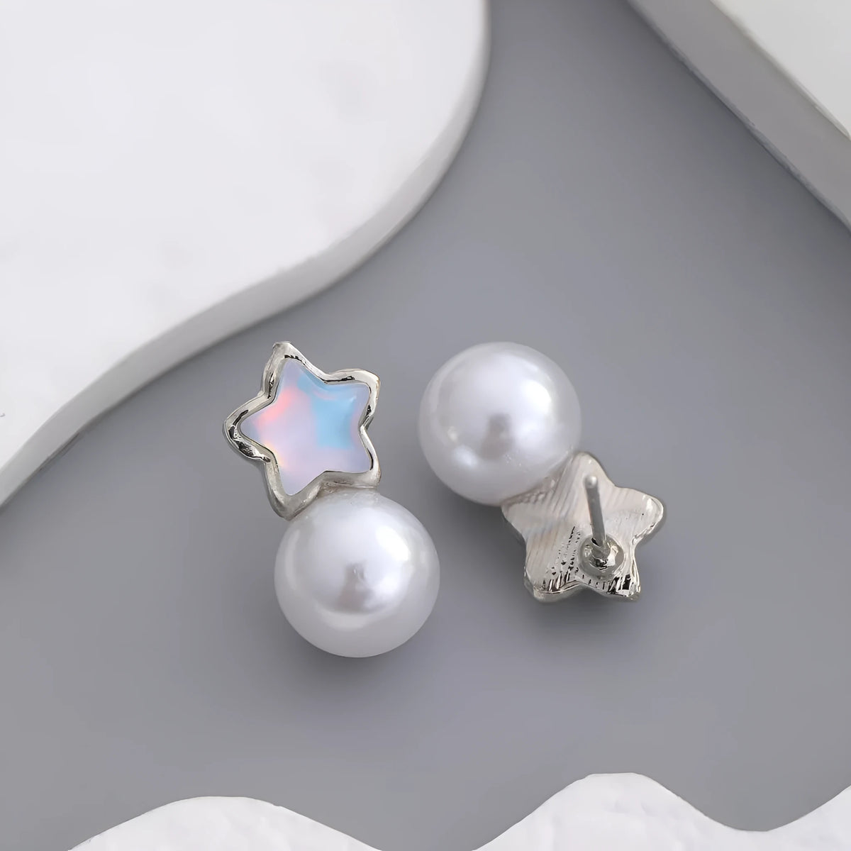 Sweet Cool blue colourful star pearl earrings with charm details, Style1