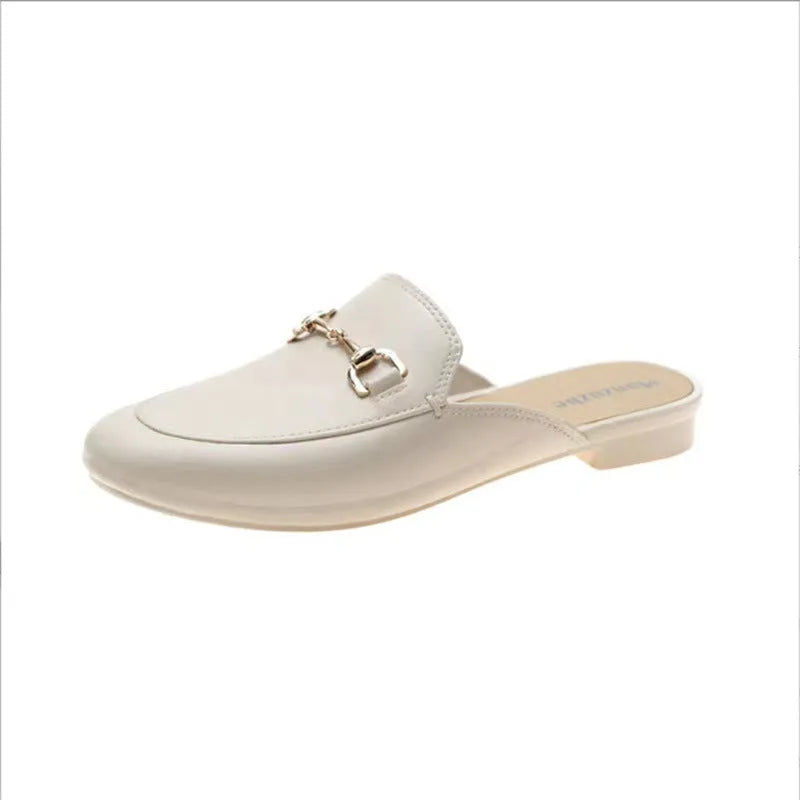 Women's PVC closed-toe slippers with buckle fastening in black, brown or white colours