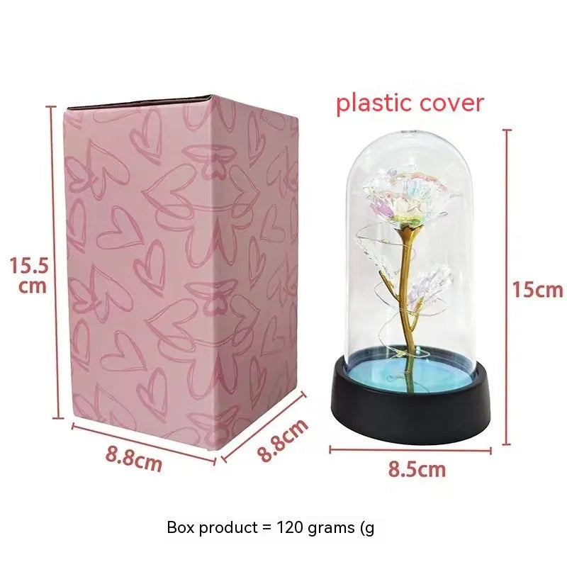 Glass cover small night lamp with plastic flowers, 15cm height, available in 16 colour options
