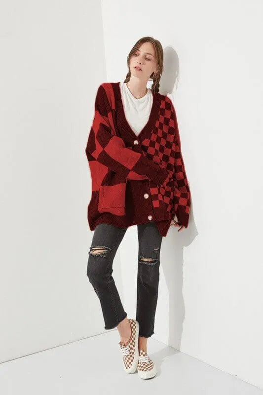 Loose slim fit cardigan knitwear in polyester fabric available in six colours including grey, maroon and purple