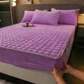 Fleece-lined milk fiber quilted fitted sheet in blue, single size 90x200cm to 180x200cm, winter bedding