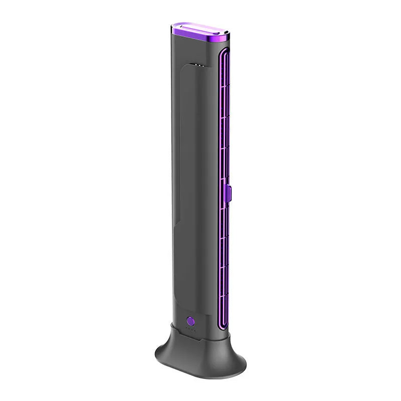 Creamy white Roman column USB floor fan with integrated LED light, measuring 37cm tall