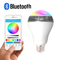 Creative Home LED Smart Bluetooth Speaker E27 Bulb showing 100mm diameter, RGB+W colours, and E27 fitting