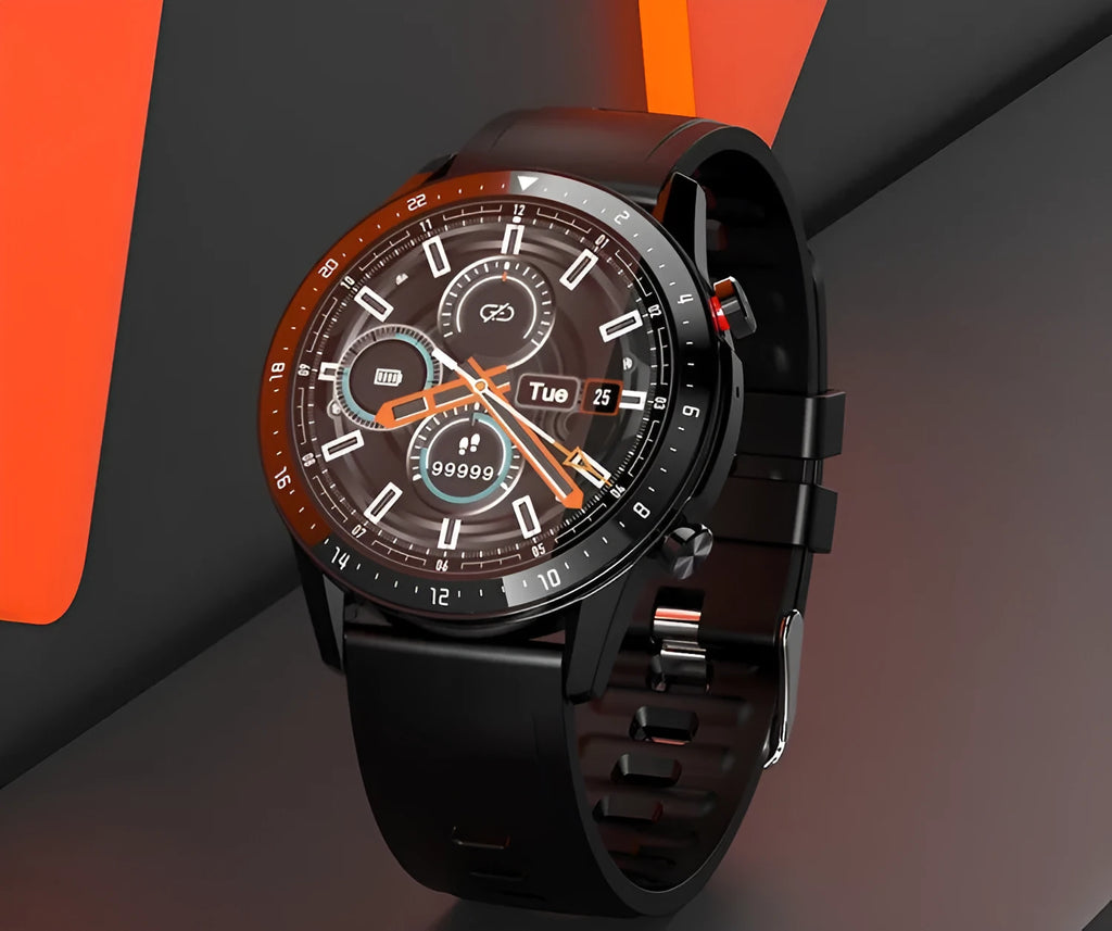 Blue alloy Bluetooth smart watch with 1.3-inch screen on a wrist.