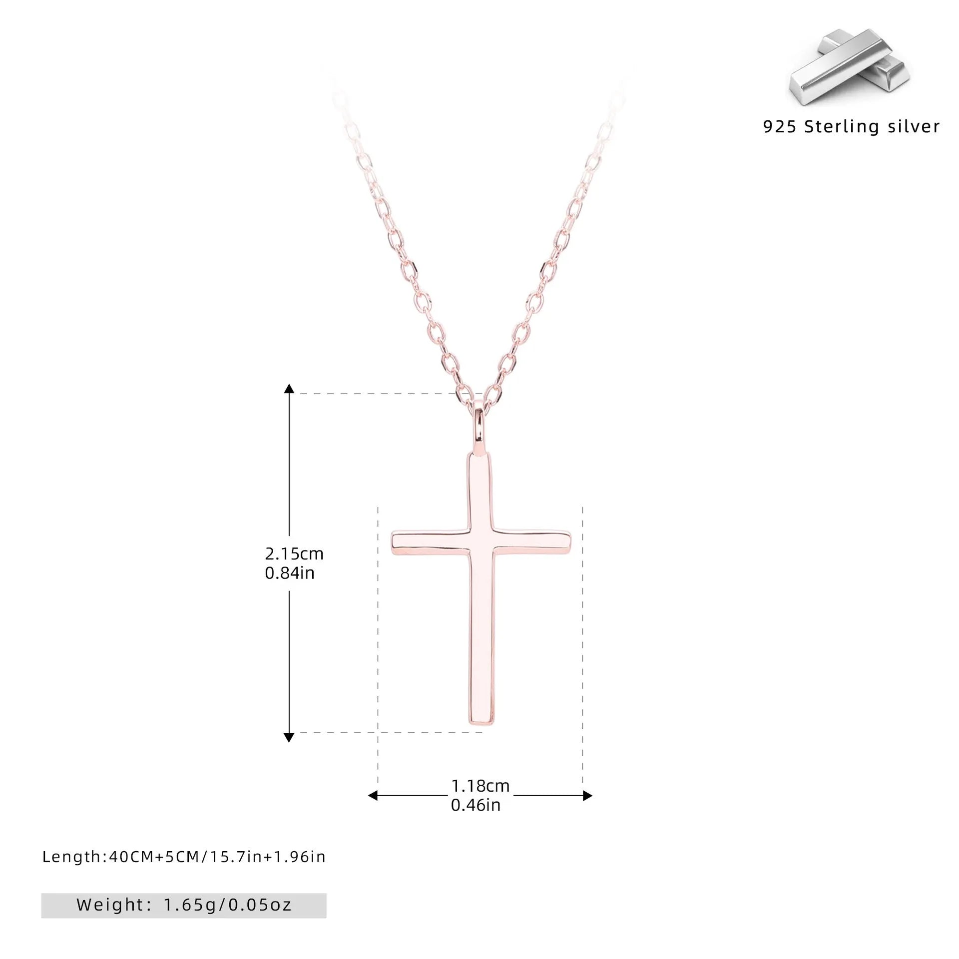 S925 sterling silver necklace with cross pendant on adjustable 41-50cm chain in gold electroplated finish